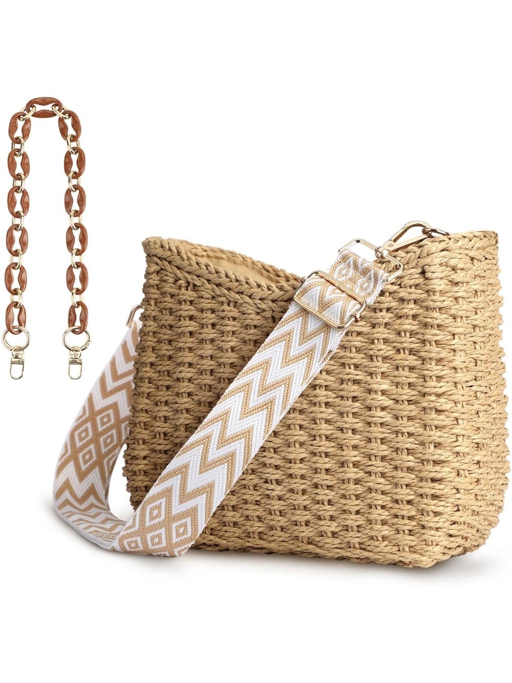 Woven Straw Crossbody Bag with dual straps